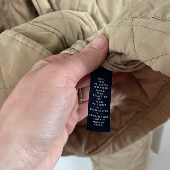 American Living Quilted Beige Jacket with Dark Brown Details - Picture 7 of 11